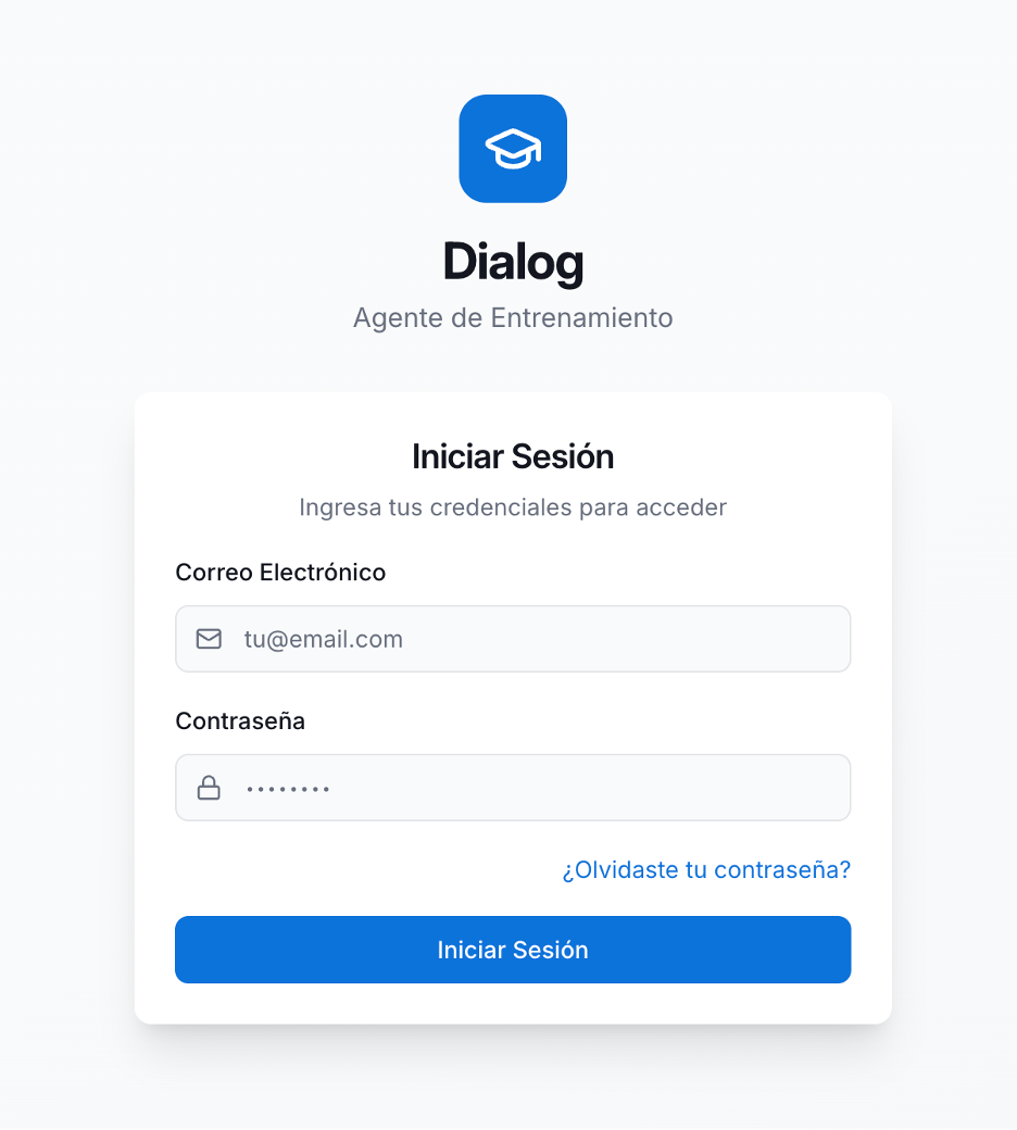 Pantalla de inicio de sesión de Dialog