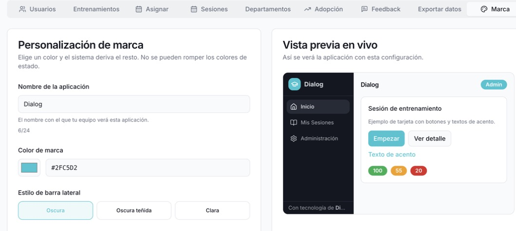 Personalizador de marca de Dialog con vista previa en vivo